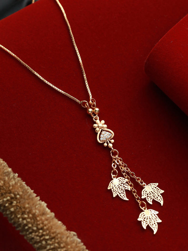 Priyaasi Floral Leaf Amercian Diamond Rose Gold Plated Necklace