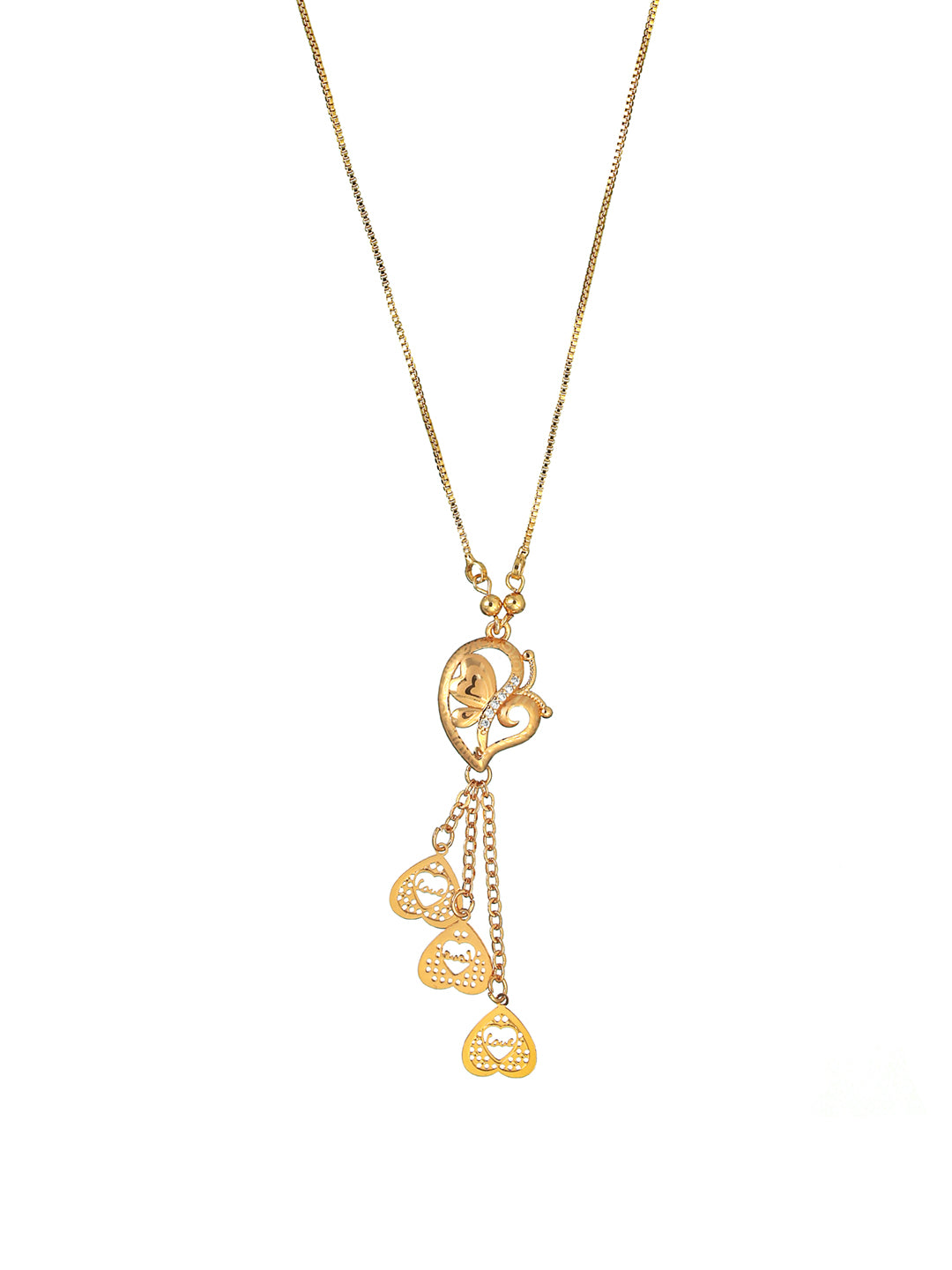 Priyaasi Heart Butterfly American Diamond Rose Gold Plated Necklace
