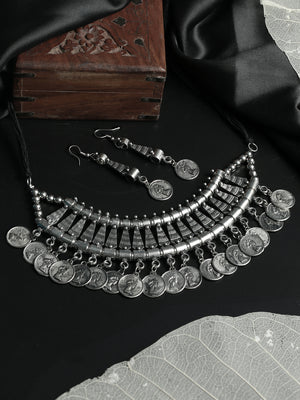 Priyaasi Oxidised Silver Imperial Coin Jewellery Set