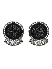 Priyaasi Oxidised Silver Round Black Floral Jewellery Set