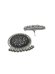 Priyaasi Oxidised Silver Round Black Floral Jewellery Set