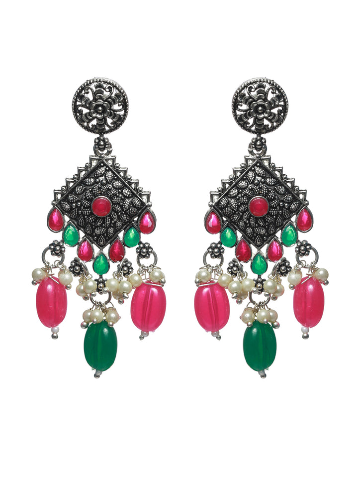 Priyaasi Oxidised Silver Multicolor Peacock Jewellery Set