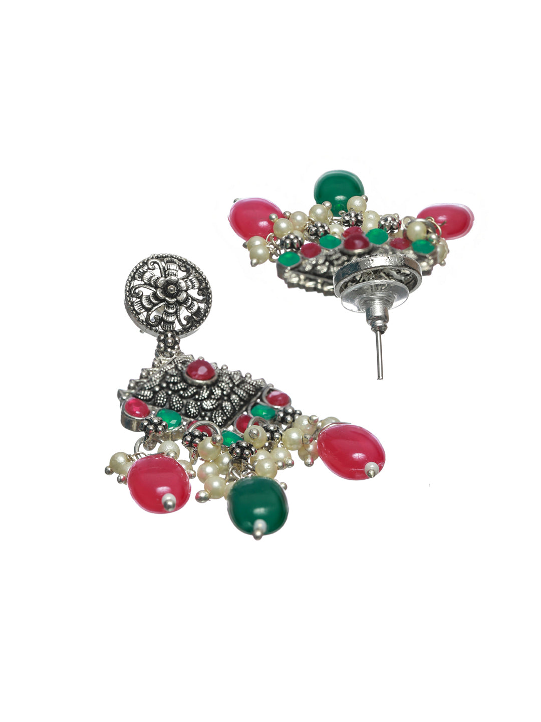 Priyaasi Oxidised Silver Multicolor Peacock Jewellery Set