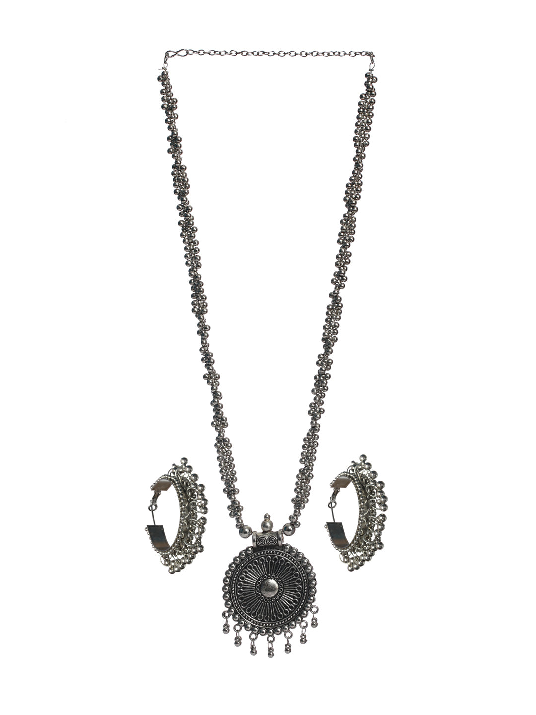 Priyaasi Oxidised Silver Chunky Floral Jewellery Set with Bracelet