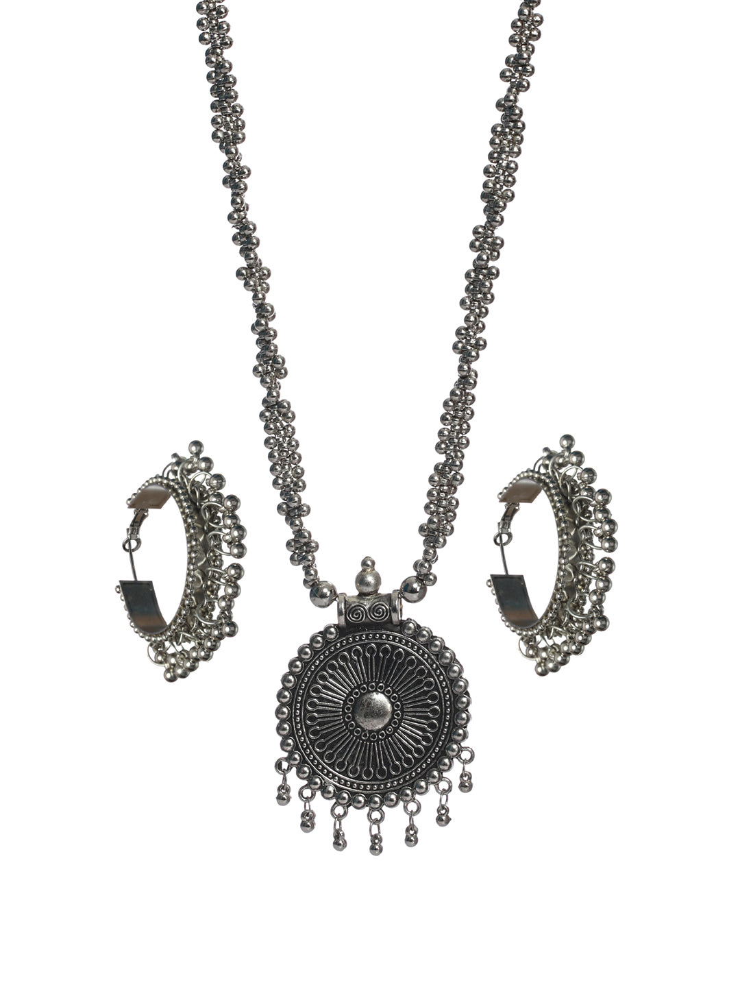 Priyaasi Oxidised Silver Chunky Floral Jewellery Set with Bracelet