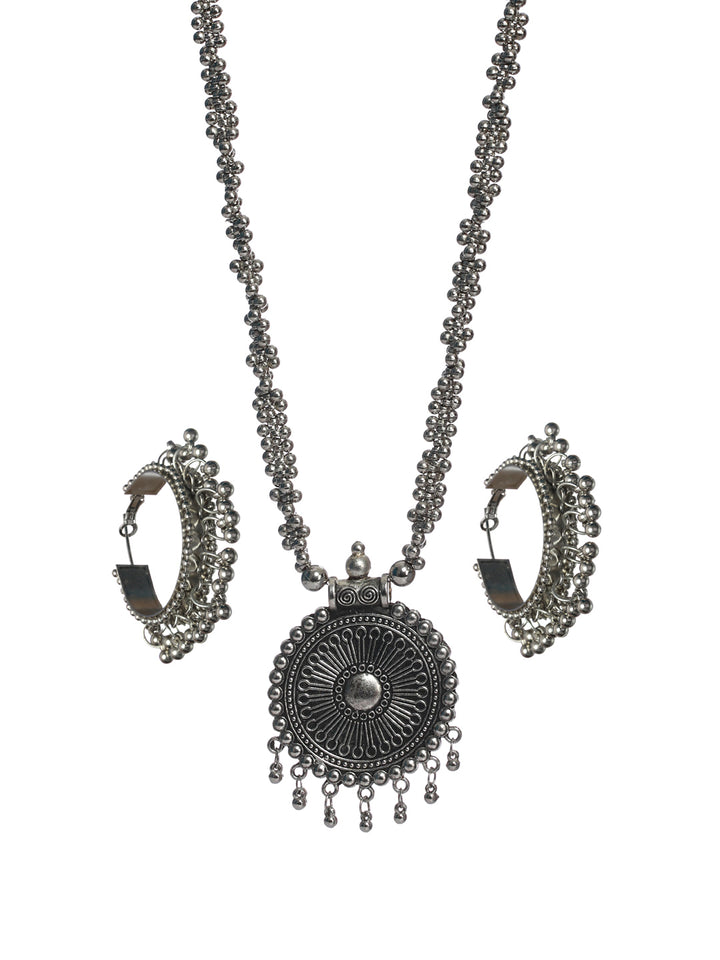 Priyaasi Oxidised Silver Chunky Floral Jewellery Set with Bracelet