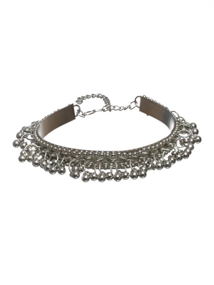 Priyaasi Oxidised Silver Chunky Floral Jewellery Set with Bracelet