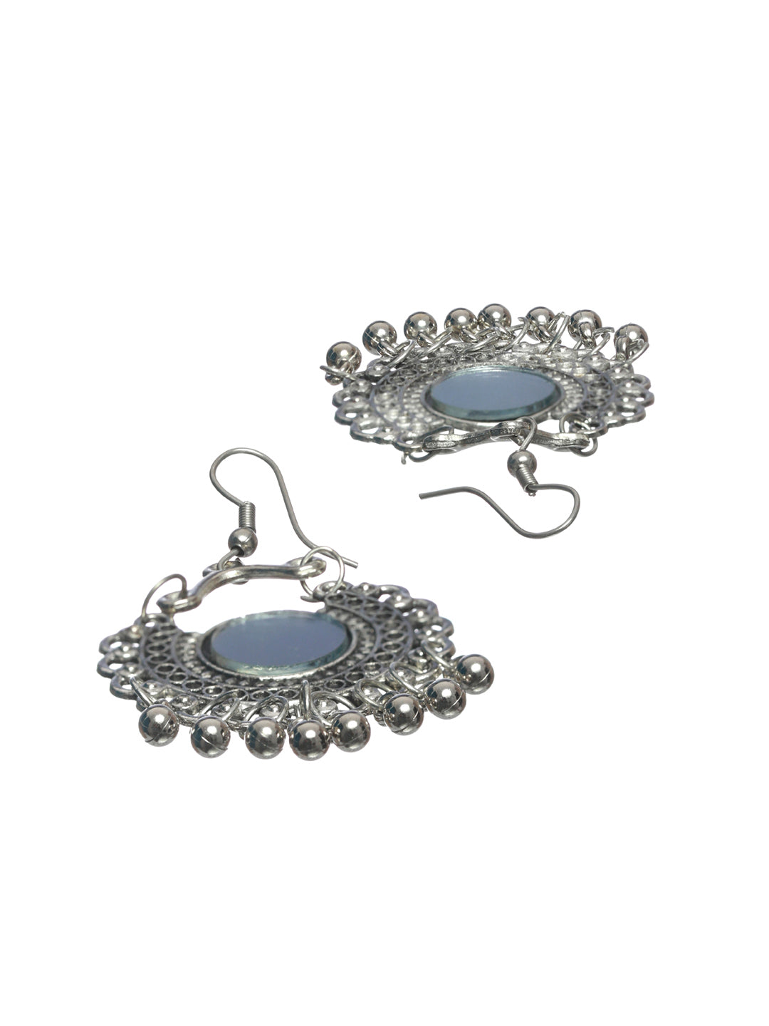 Priyaasi Oxidised Silver Floral Mirror Tasseled Jewellery Set