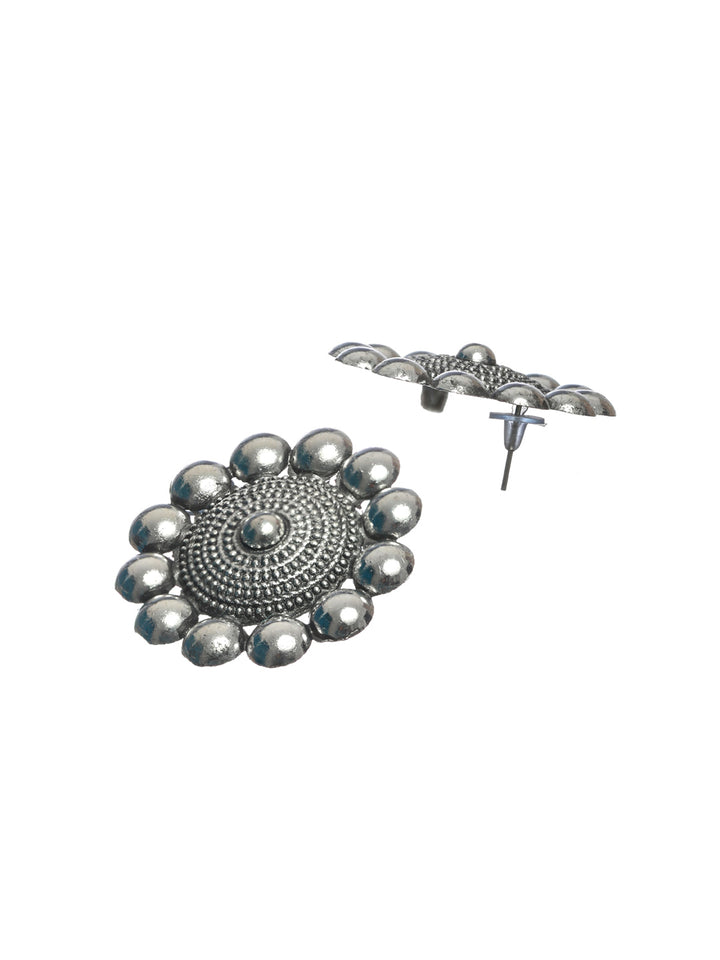 Priyaasi Oxidised Silver Floral Multilayer Chain Jewellery Set