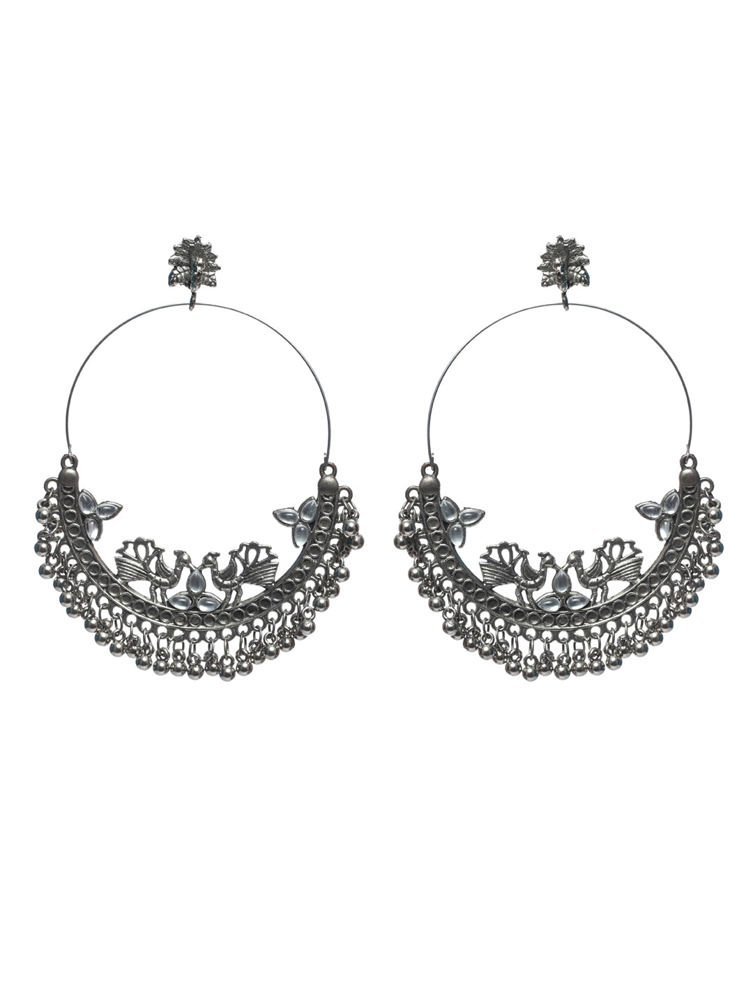 Priyaasi Oxidised Silver Studded Round Peacock Jewellery Set