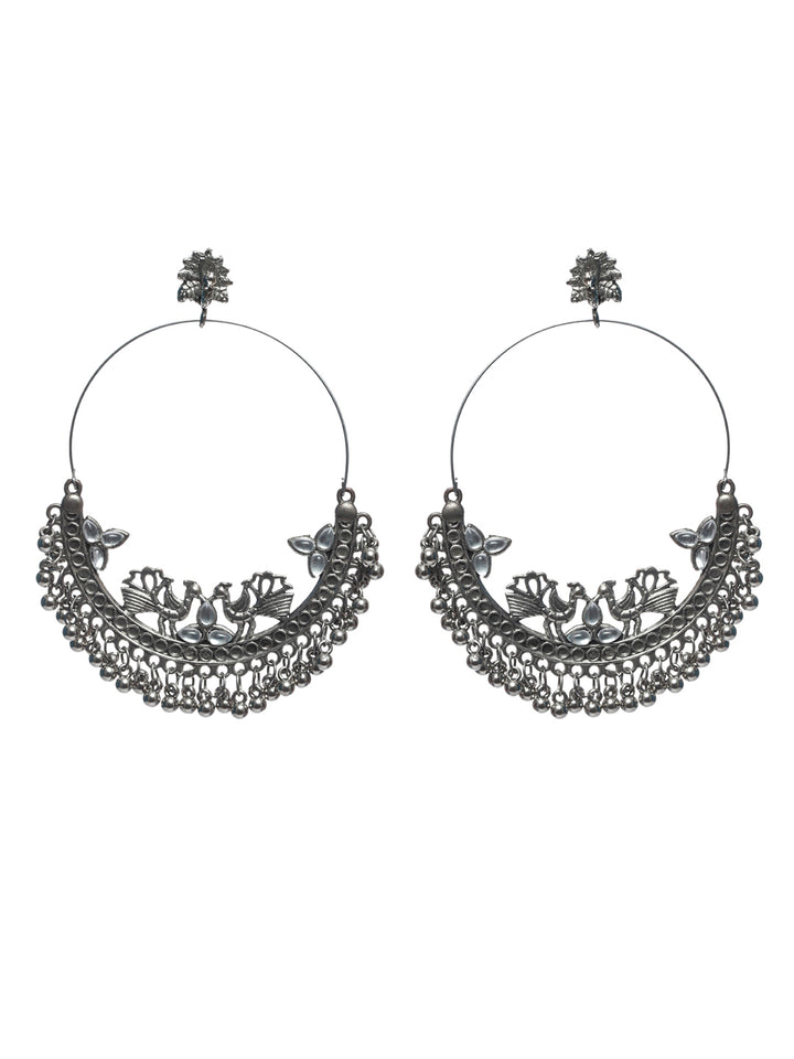 Priyaasi Oxidised Silver Studded Round Peacock Jewellery Set