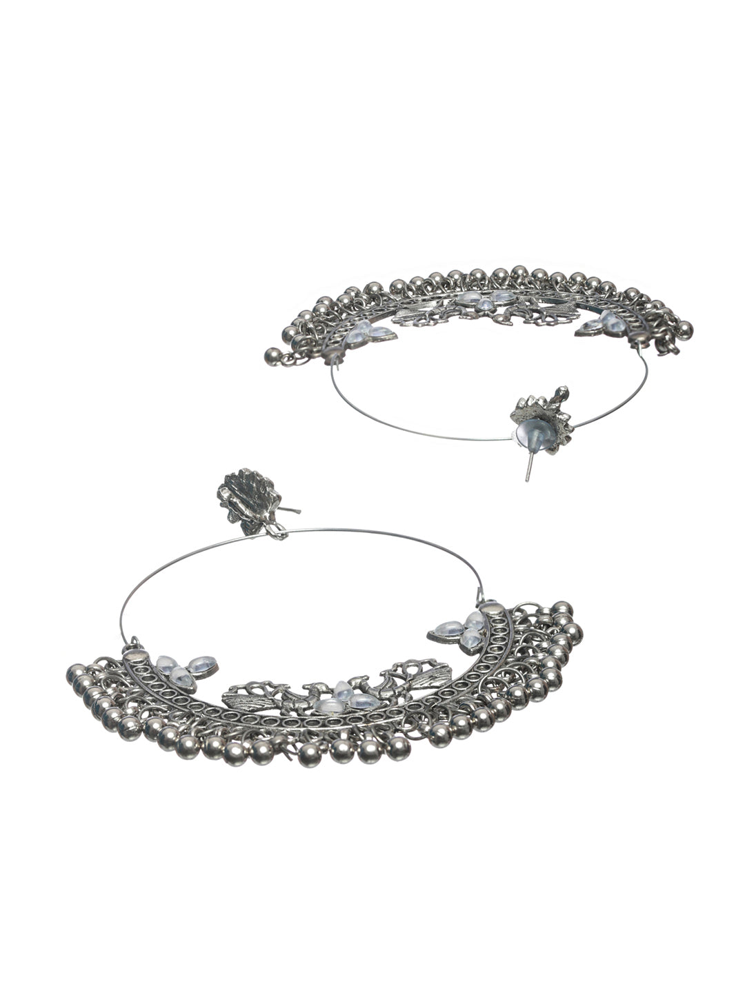 Priyaasi Oxidised Silver Studded Round Peacock Jewellery Set