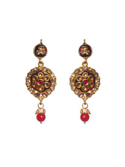Priyaasi Red Studded Floral Block Choker Jewellery Set
