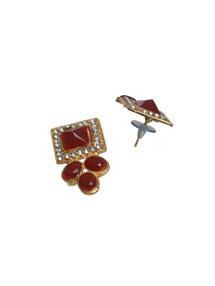 Priyaasi Maroon Studded Block Pearl Choker Jewellery Set