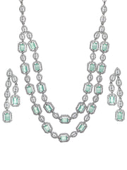 Priyaasi Mint Green Silver Plated AD Studded Dual-Layered Jewellery Set