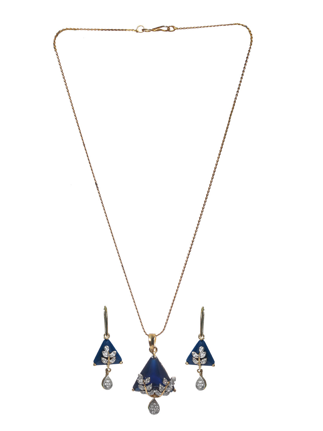Priyaasi Blue Triangular Floral AD Gold Plated Jewellery Set