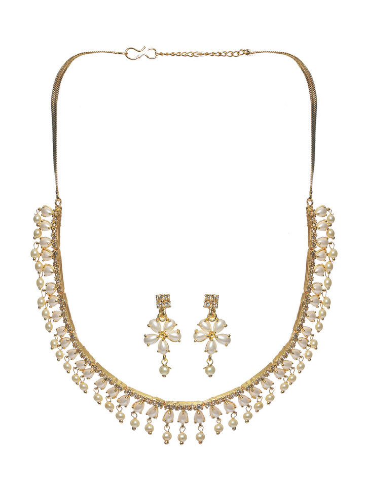 Priyaasi White Pearl American Diamond Gold Plated Jewellery Set