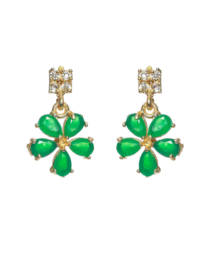 Priyaasi Green Leaf Gold Plated AD Studded Jewellery Set