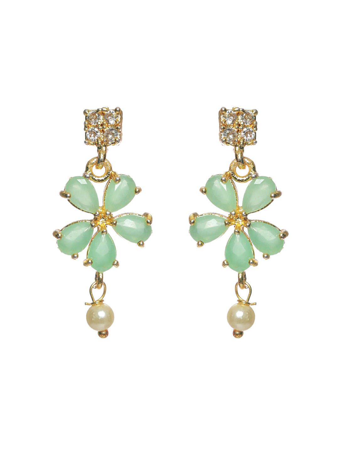 Priyaasi Mint Green Floral Leaf Gold Plated Jewellery Set