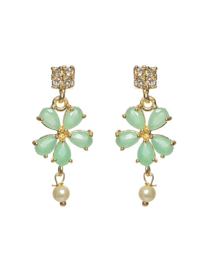 Priyaasi Mint Green Floral Leaf Gold Plated Jewellery Set