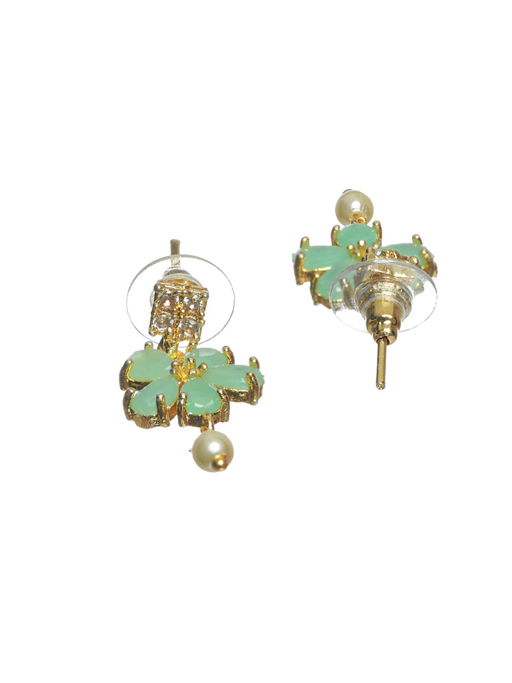 Priyaasi Mint Green Floral Leaf Gold Plated Jewellery Set