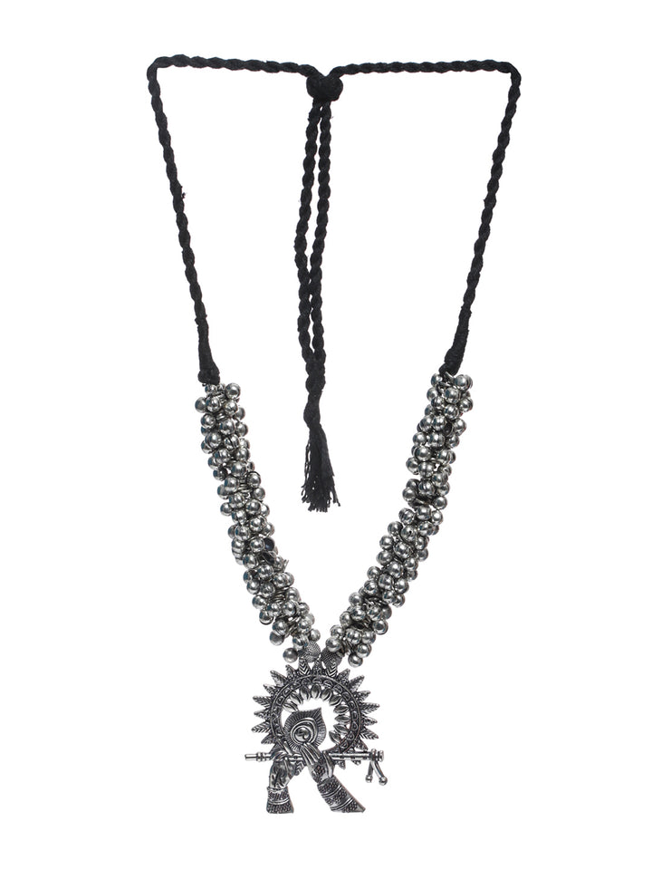 Priyaasi Flute Motif Oxidised Silver Necklace