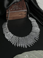 Priyaasi Embossed Leaves Oxidised Silver Necklace