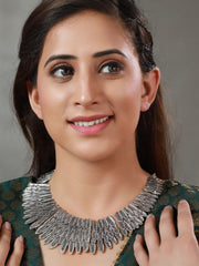 Priyaasi Embossed Leaves Oxidised Silver Necklace