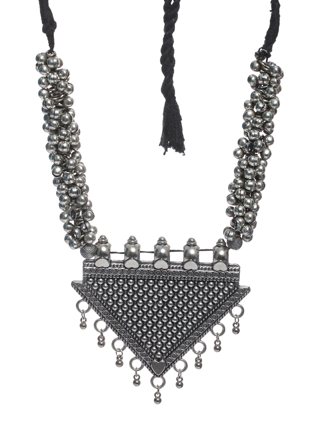 Priyaasi Tribal Triangular Chunky Oxidised Silver Necklace
