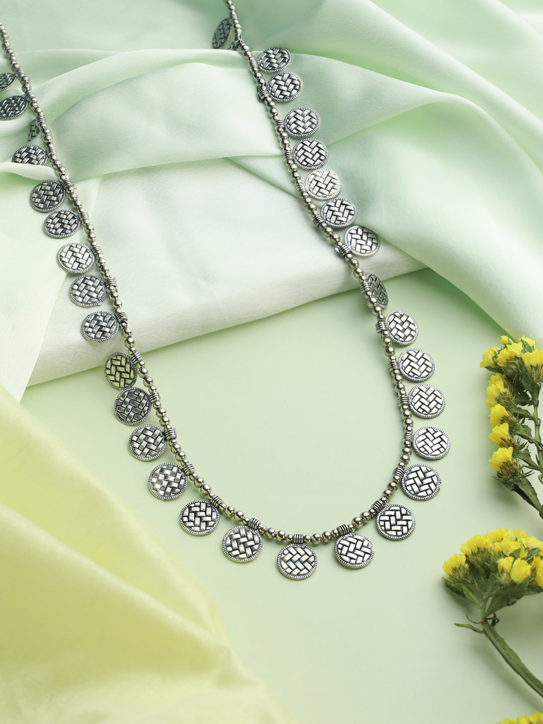 Priyaasi Stylish Interwoven Circles Oxidised Silver Necklace
