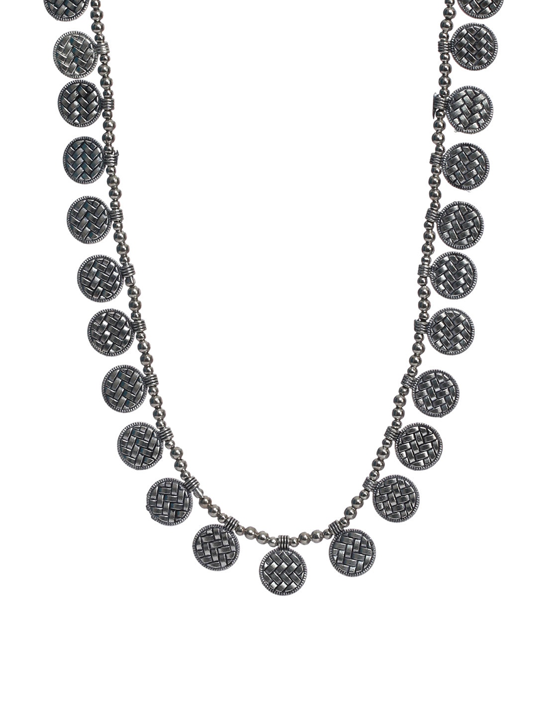 Priyaasi Stylish Interwoven Circles Oxidised Silver Necklace
