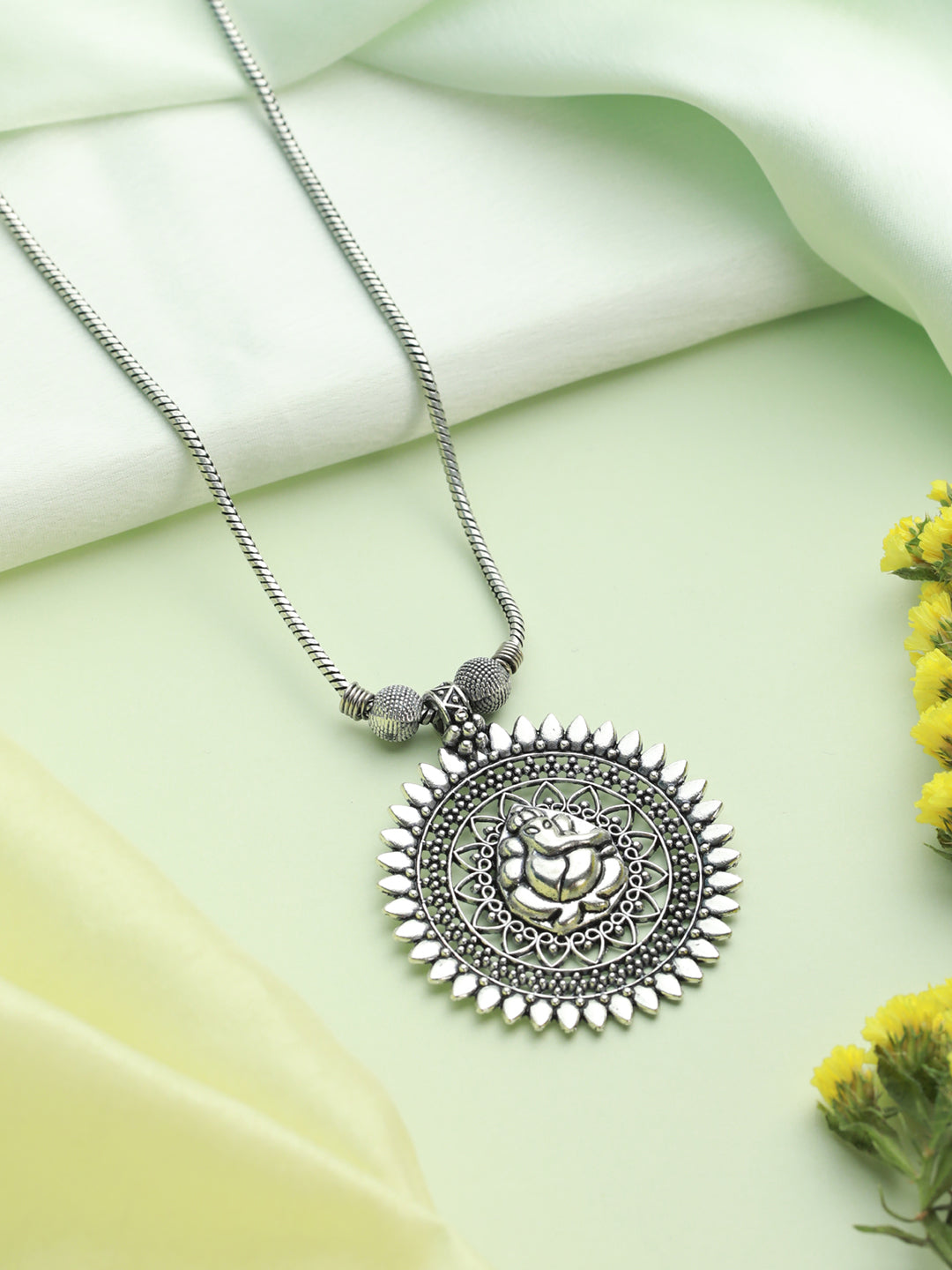 Priyaasi Ganesha Grace Oxidised Silver Necklace