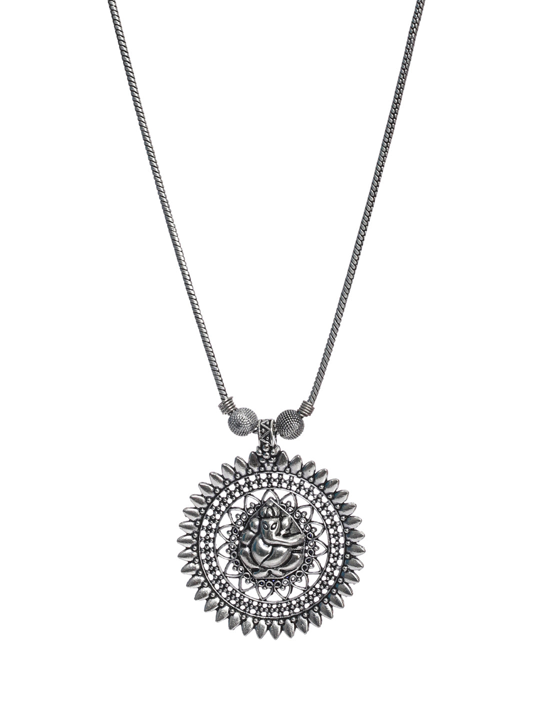 Priyaasi Ganesha Grace Oxidised Silver Necklace