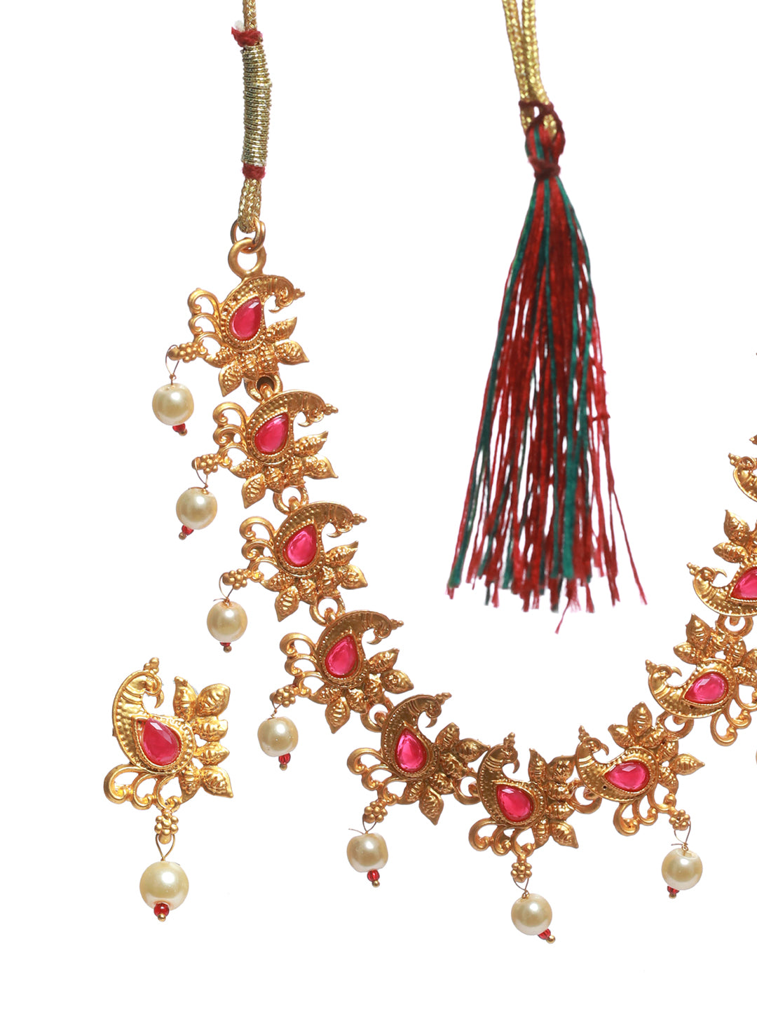 Priyaasi Pink Stone Studded Peacock Jewellery Set