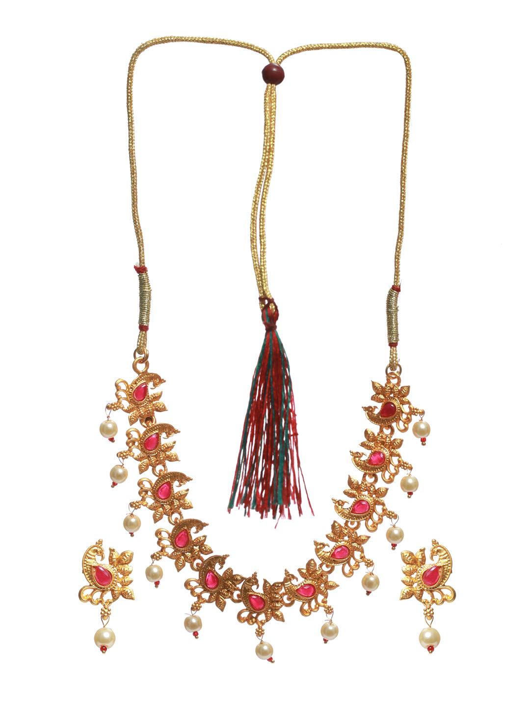 Priyaasi Pink Stone Studded Peacock Jewellery Set