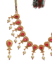 Priyaasi Pink Stone Studded Gold Plated Floral Jewellery Set
