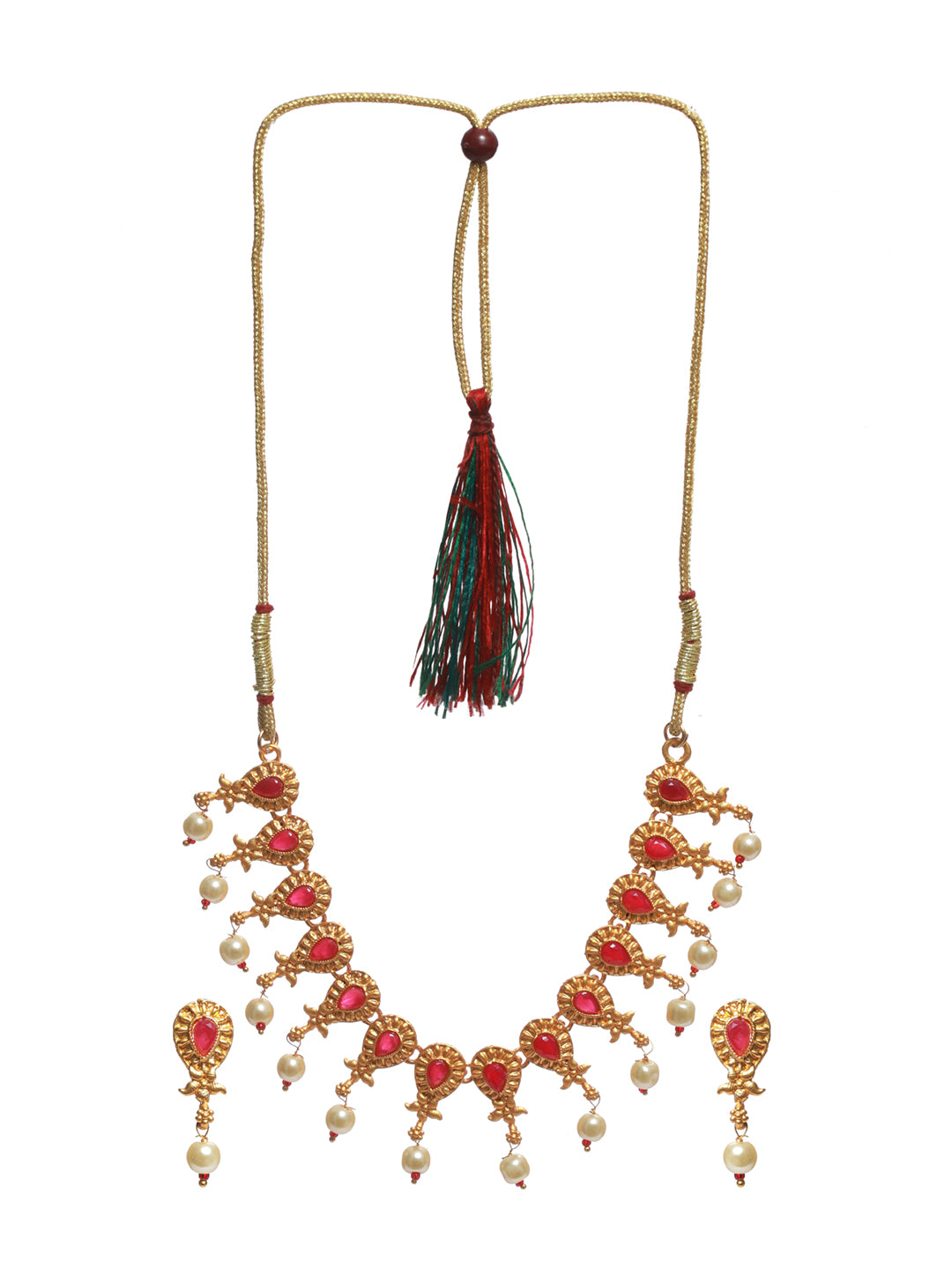 Priyaasi Pink Stone Studded Gold Plated Floral Jewellery Set