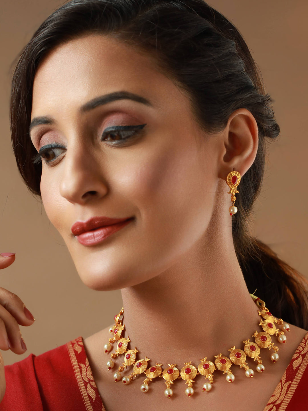 Priyaasi Pink Stone Studded Gold Plated Jewellery Set