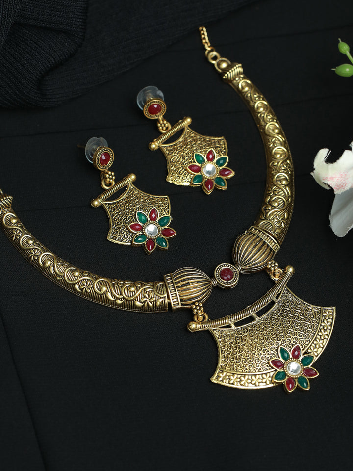 Priyaasi Floral Multicolor Gold Plated Jewellery Set