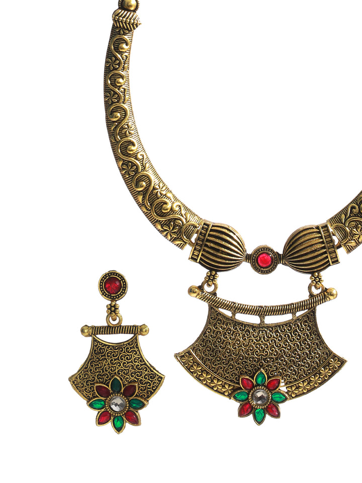 Priyaasi Floral Multicolor Gold Plated Jewellery Set
