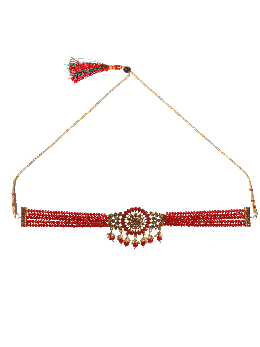 Priyaasi Red Floral Gold Plated Choker Jewellery Set