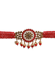 Priyaasi Red Floral Gold Plated Choker Jewellery Set