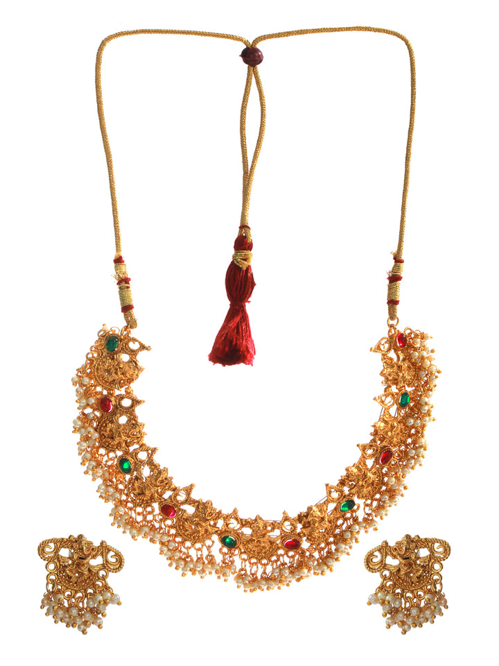 Priyaasi Lord Ganesha Multicolor Gold Plated Jewellery Set