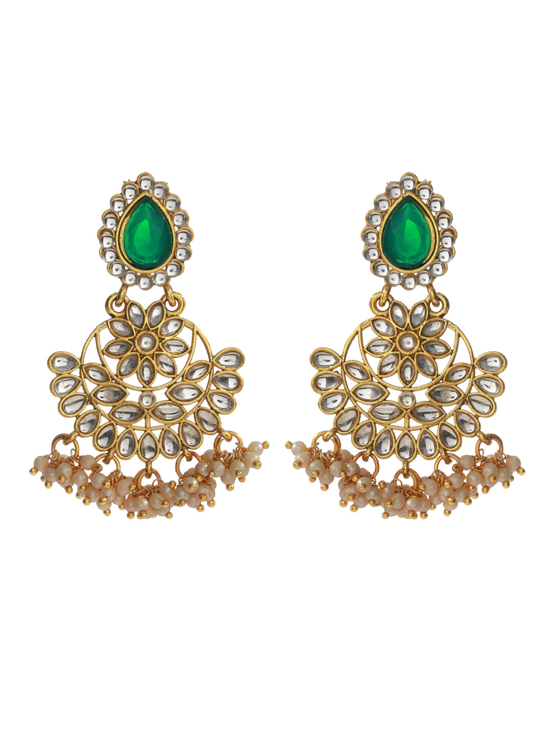 Priyaasi Green Kundan Floral Leaf Gold Plated Choker Jewellery Set
