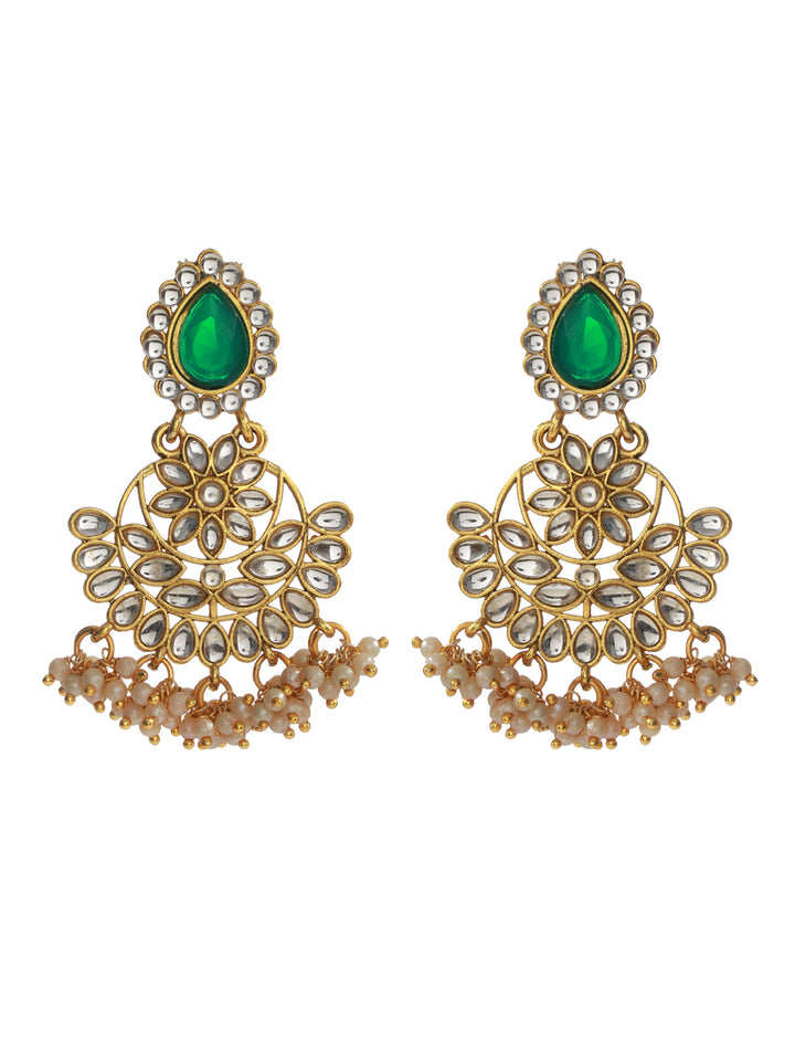 Priyaasi Green Kundan Floral Leaf Gold Plated Choker Jewellery Set