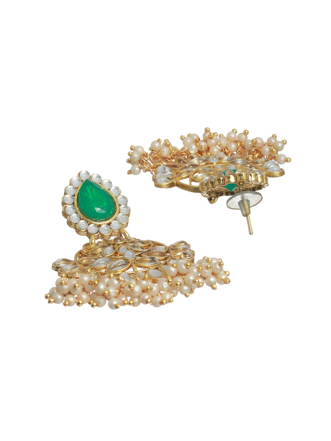 Priyaasi Green Kundan Floral Leaf Gold Plated Choker Jewellery Set