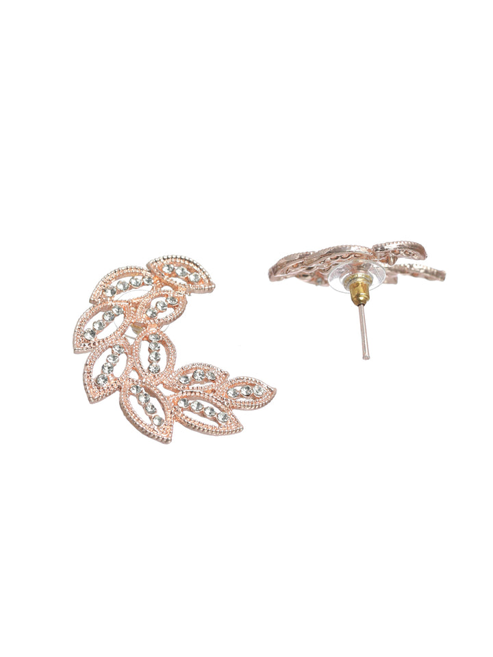 Priyaasi Elegant Leaf Pattern AD Rose Gold Plated Jewellery Set