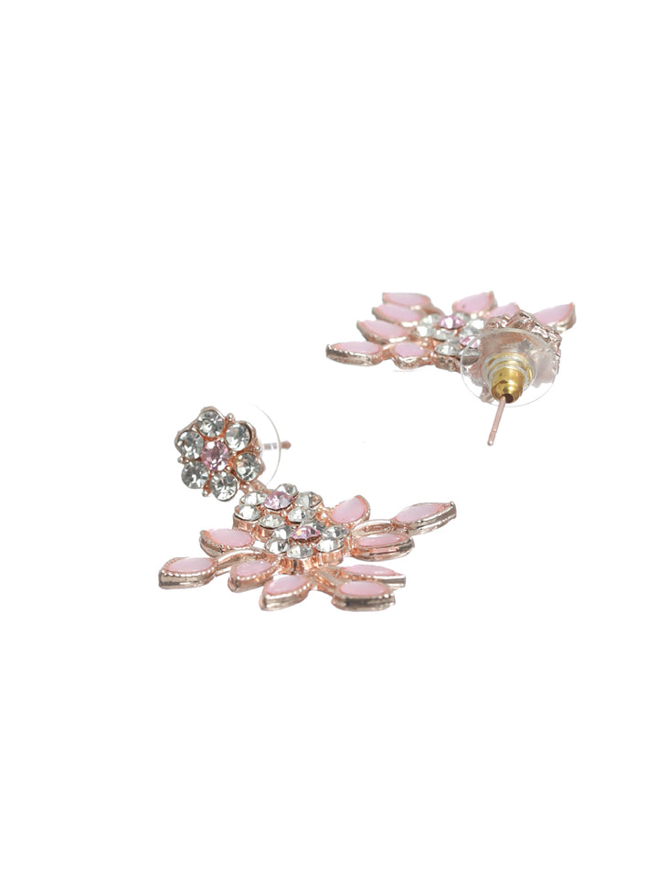 Priyaasi Pink Studded Floral Rose Gold Plated Jewellery Set