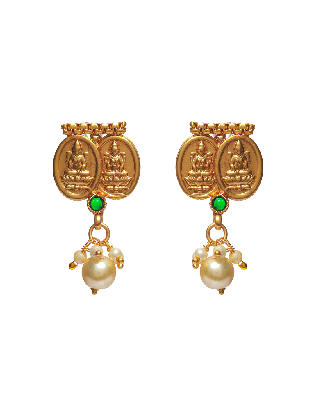 Priyaasi Goddess Laxmi Studded Pearl Drop Gold Plated Jewellery Set