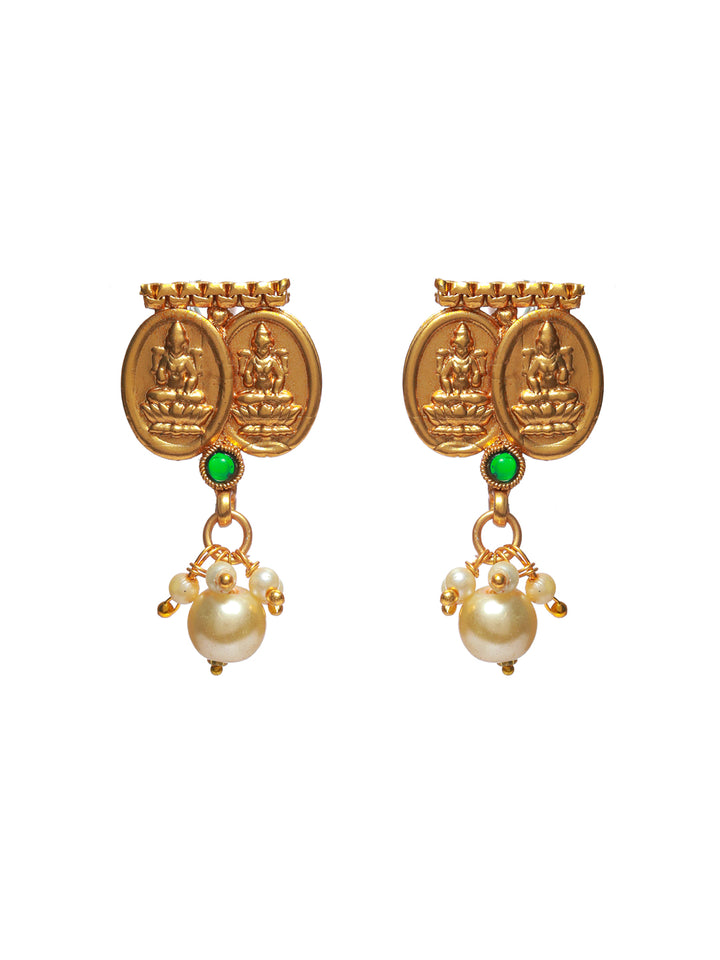 Priyaasi Goddess Laxmi Studded Pearl Drop Gold Plated Jewellery Set